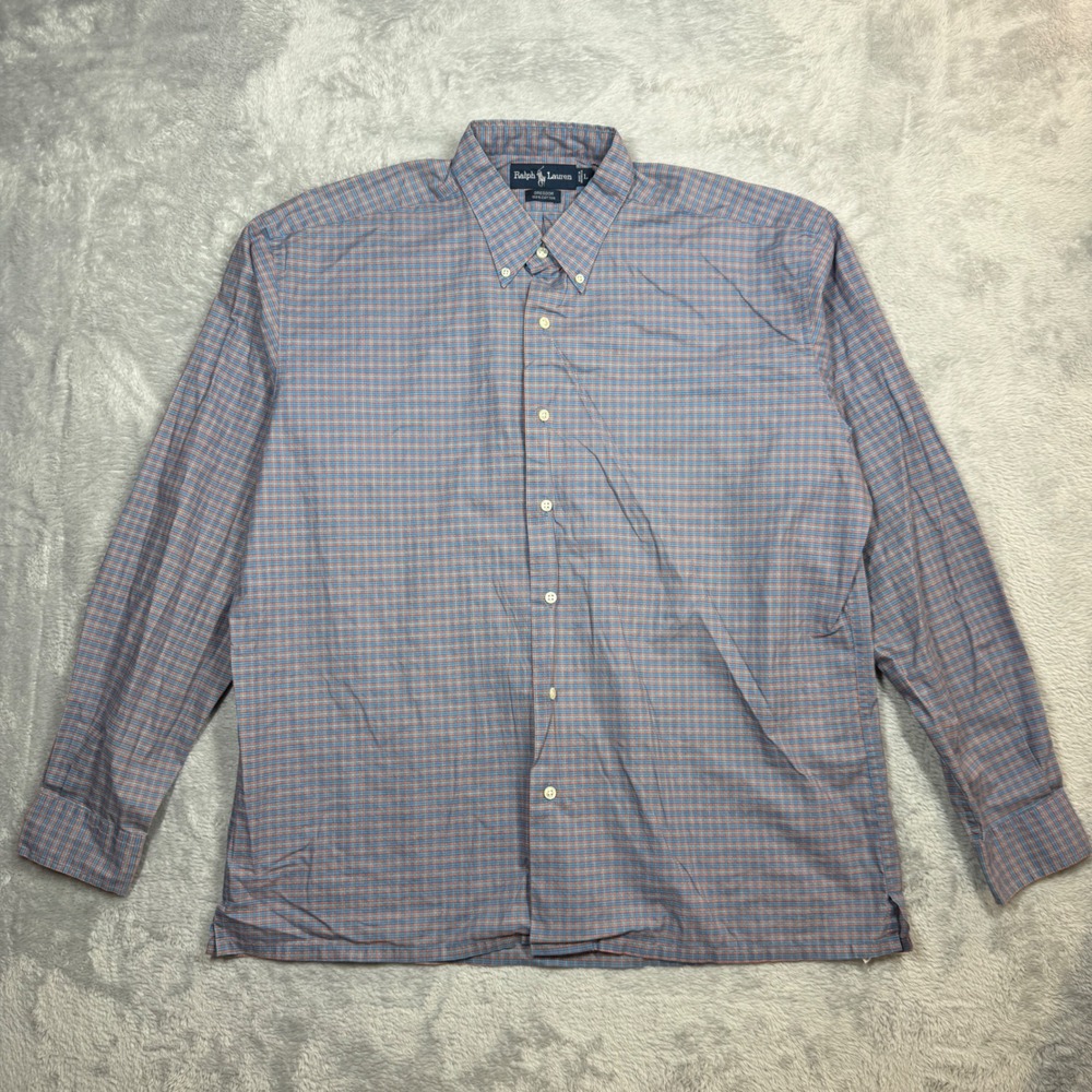 Ralph Lauren Button Down Greggor Shirt Mens L Blue Orange Plaid Casual 90s